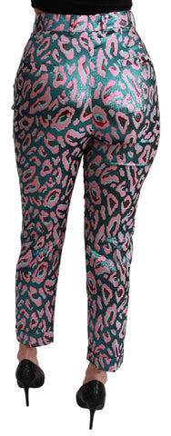 Multicolor patterned cropped high waist pants by Dolce & Gabbana, featuring vibrant design and tailored fit.