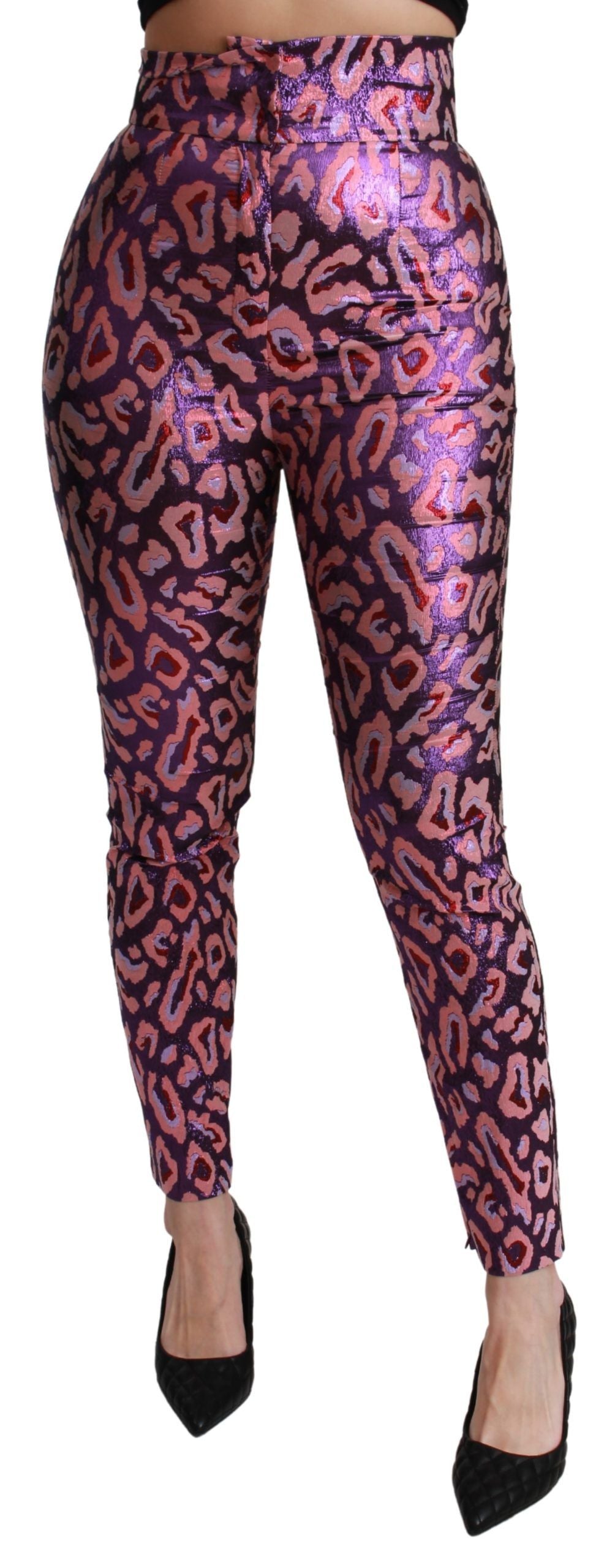 Multicolor patterned cropped high waist pants by Dolce & Gabbana displayed on a hanger.