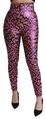 Multicolor patterned cropped high waist pants by Dolce & Gabbana displayed on a hanger.