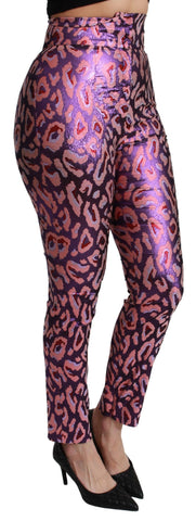 Multicolor patterned cropped high waist pants by Dolce & Gabbana, featuring bold prints and tailored fit.