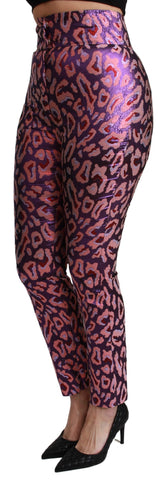 Multicolor patterned cropped high-waist pants by Dolce & Gabbana, featuring vibrant print and tailored fit.