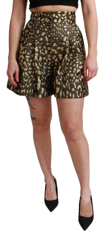 Black gold high waist mini cotton shorts by Dolce & Gabbana, featuring a fitted design and stylish gold accents.