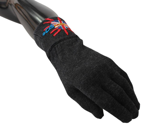Gray DGLovesLondon embroidered wool gloves by Dolce & Gabbana, showcasing intricate embroidery and cozy wool fabric.