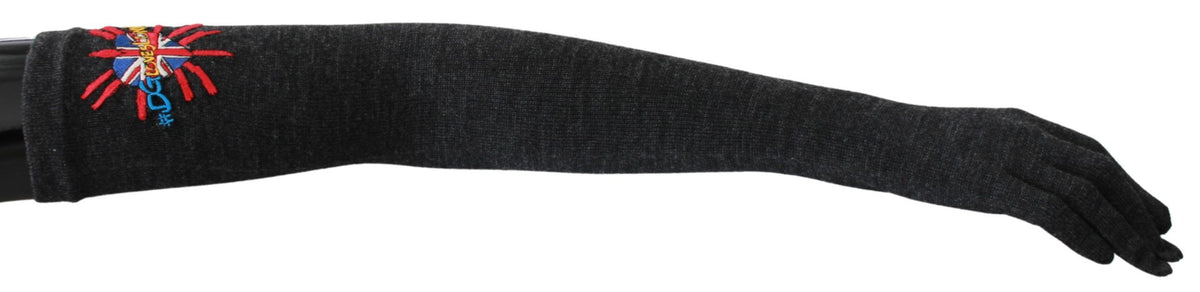 Gray Virgin Wool Gloves by Dolce & Gabbana with embroidered DGLovesLondon logo, featuring a stylish and warm accessory.
