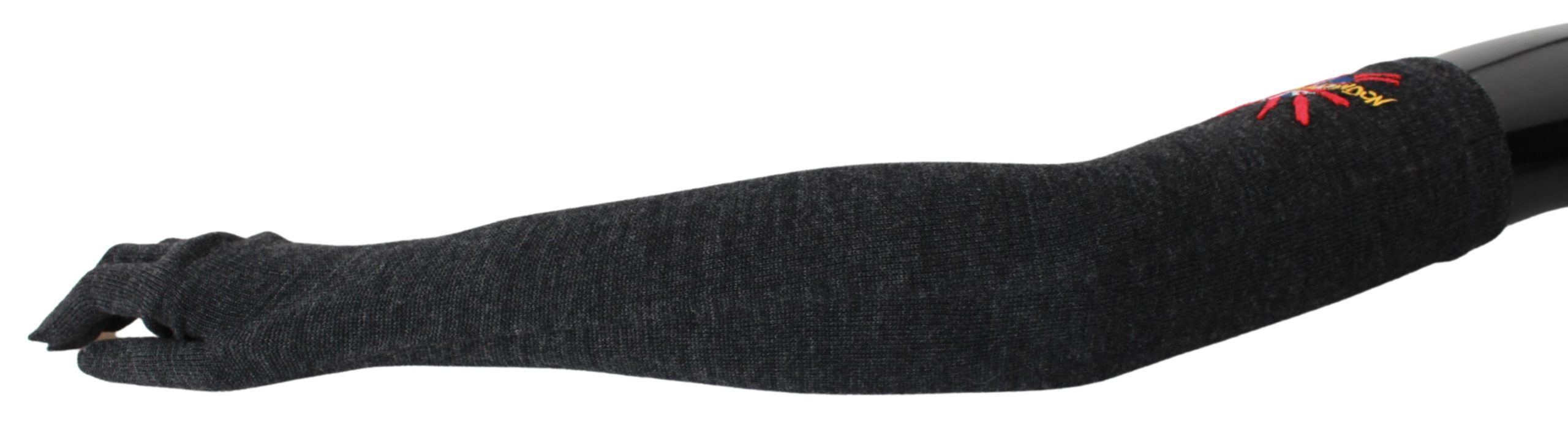 Gray virgin wool gloves with embroidered lettering from Dolce & Gabbana DGLovesLondon collection.