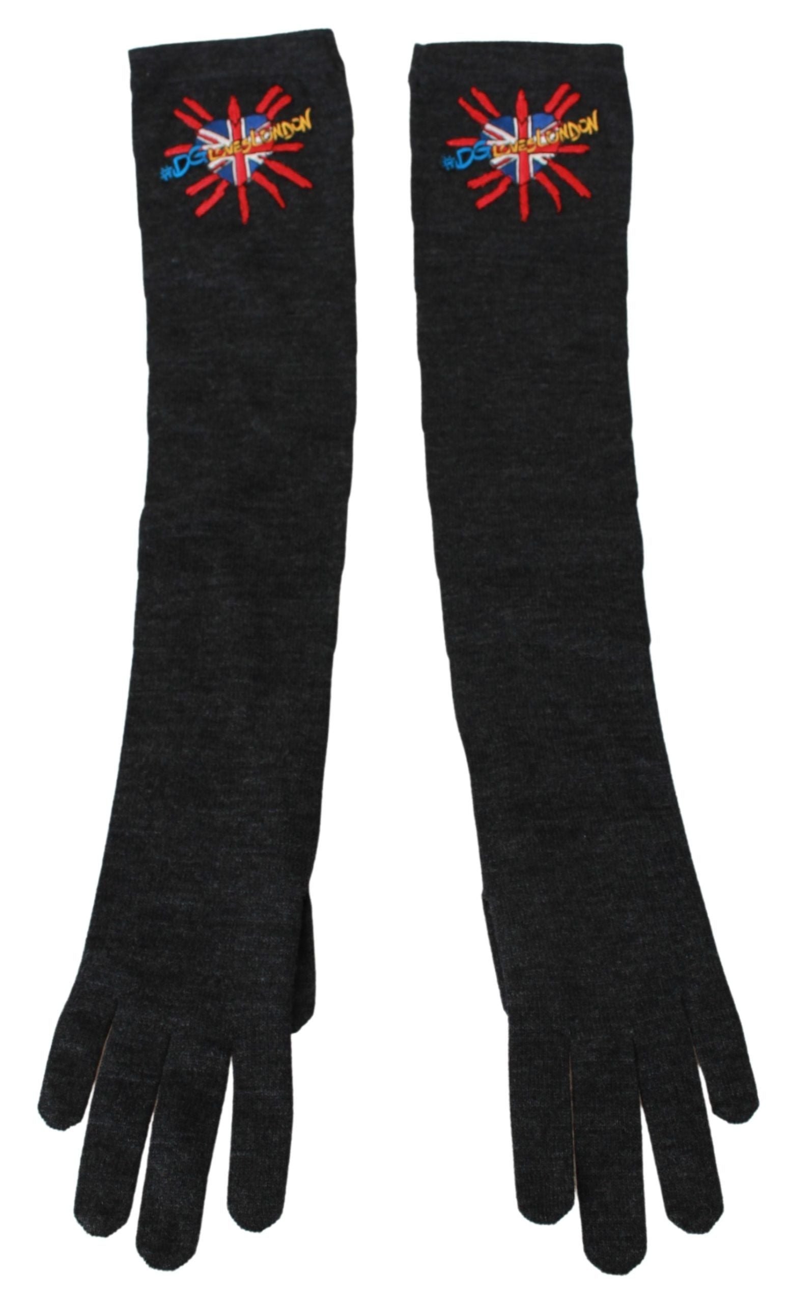 Gray Virgin Wool Gloves with embroidered DGLovesLondon logo by Dolce & Gabbana, featuring a stylish and cozy accessory.