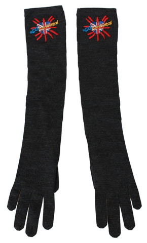 Gray Virgin Wool Gloves with embroidered DGLovesLondon logo by Dolce & Gabbana, featuring a stylish and cozy accessory.