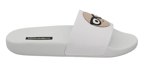 White leather Dolce & Gabbana #dgfamily slides sandals with open toe and slip-on design.