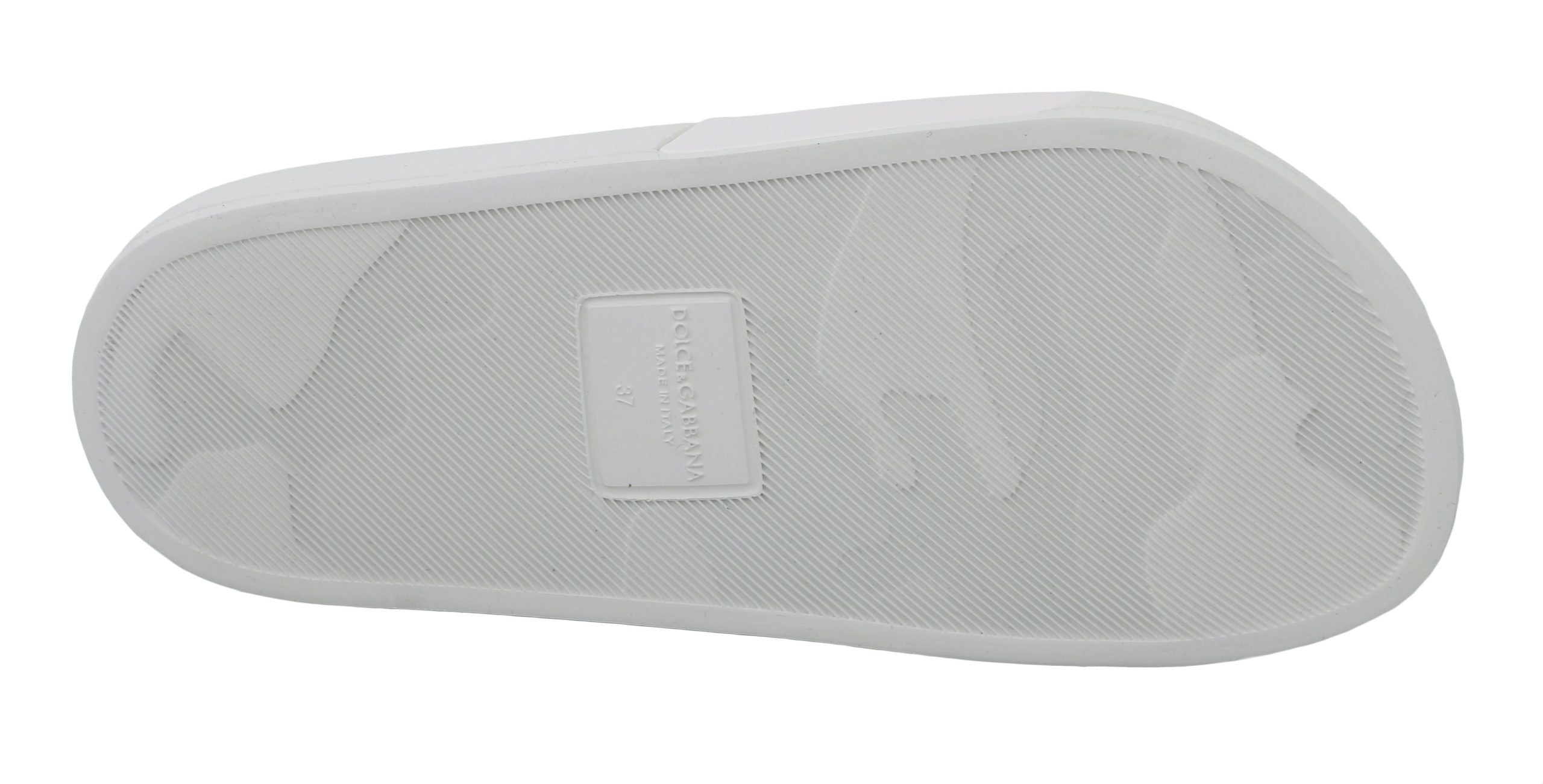 White leather Dolce & Gabbana #dgfamily slides shoes with open-toe design and casual sandal style.