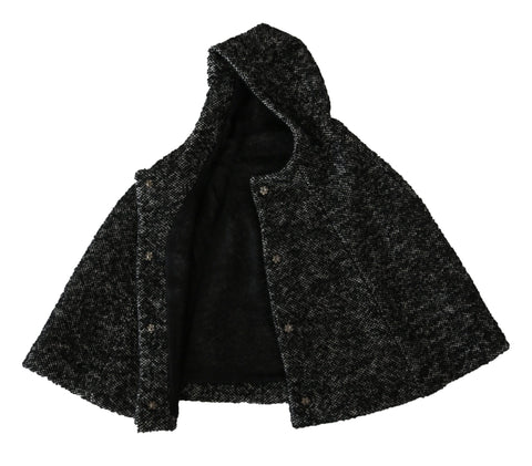 Gray Tweet Wool Kaftan Jacket by Dolce & Gabbana, featuring a relaxed fit, textured fabric, and elegant draped design.