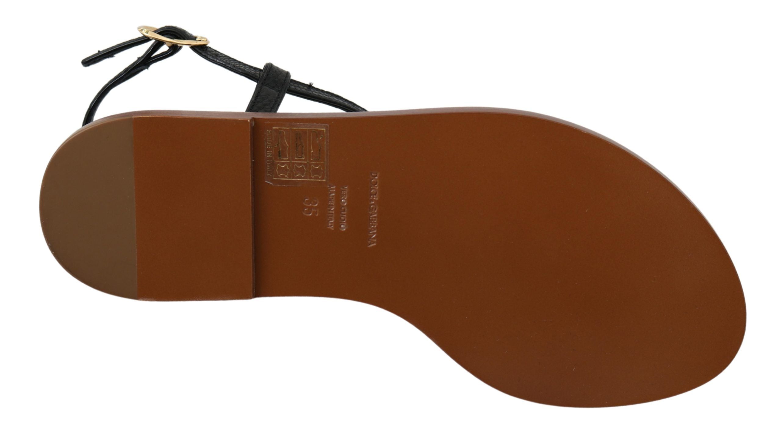 Black leather Dolce & Gabbana coins flip flops sandals with thong style and flat sole, stylish summer footwear.