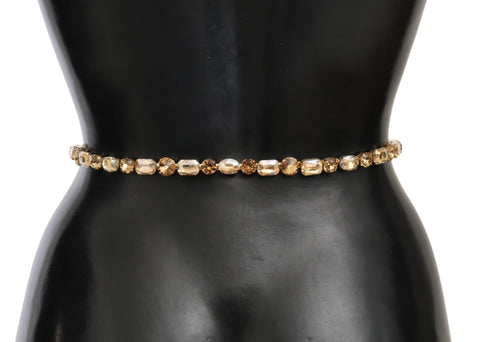 White leather waist belt with crystal embellishments by Dolce & Gabbana, featuring a sleek design and elegant detailing.