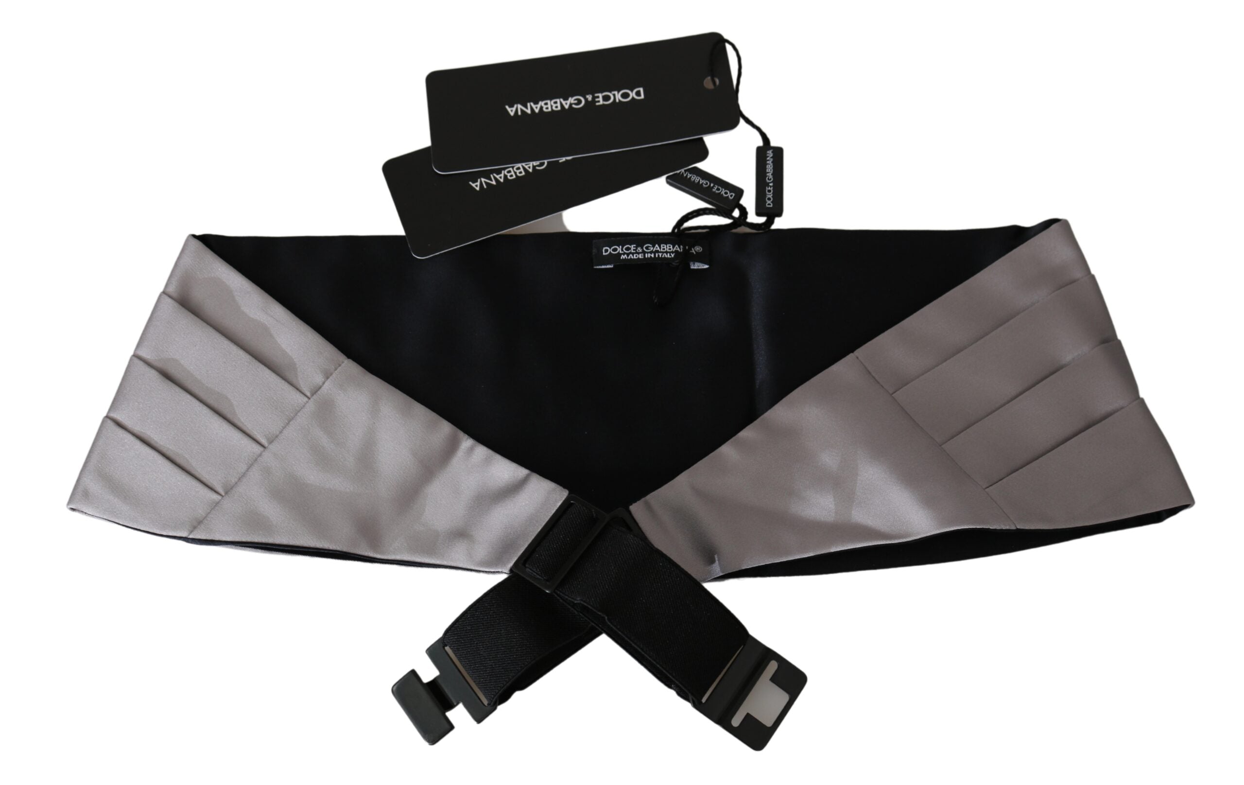Gray men's silk waist belt or cummerbund by Dolce & Gabbana, featuring a smooth, elegant fabric finish.