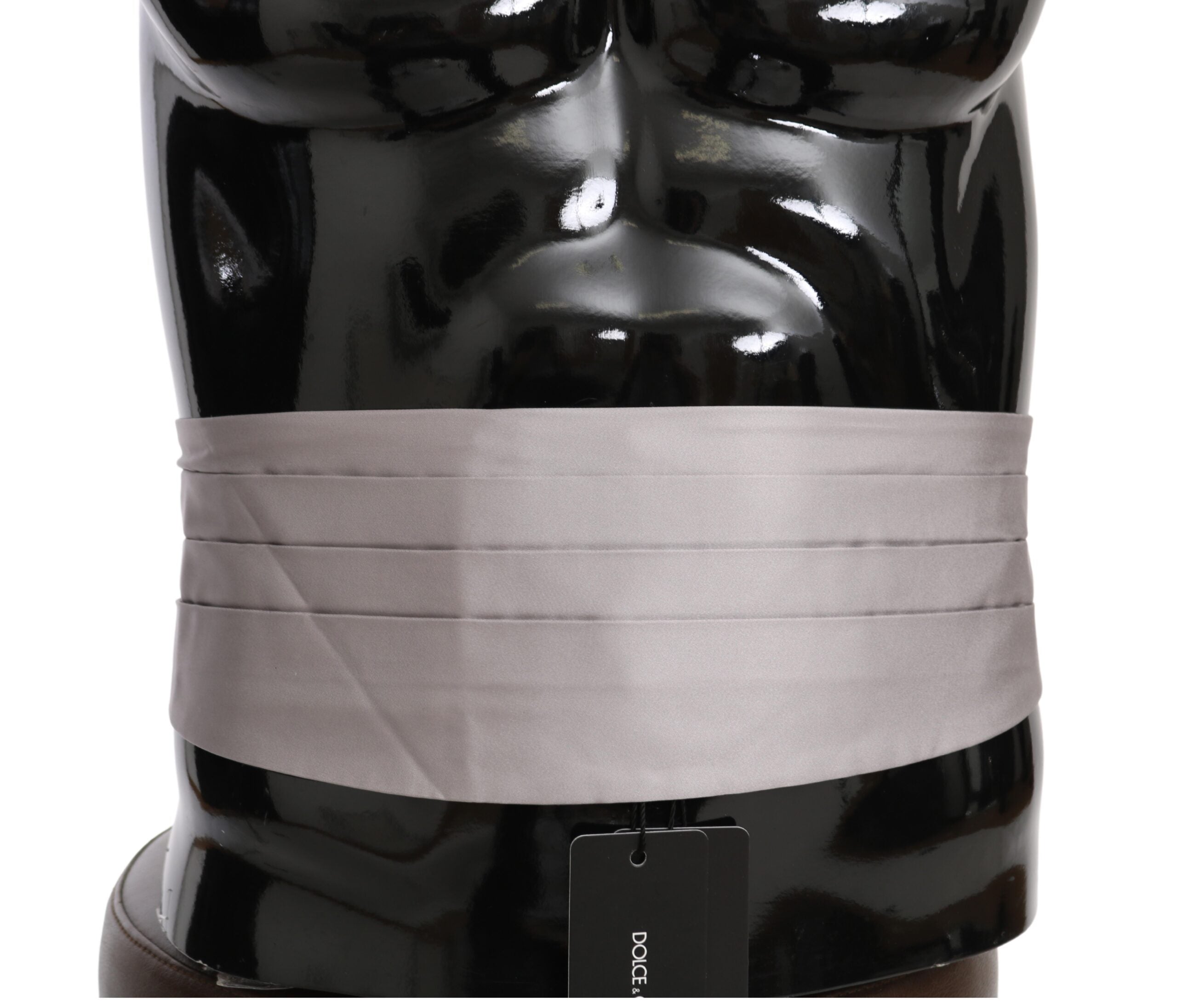 Gray men's silk waist belt or cummerbund by Dolce & Gabbana, featuring smooth fabric and elegant design for formal wear.