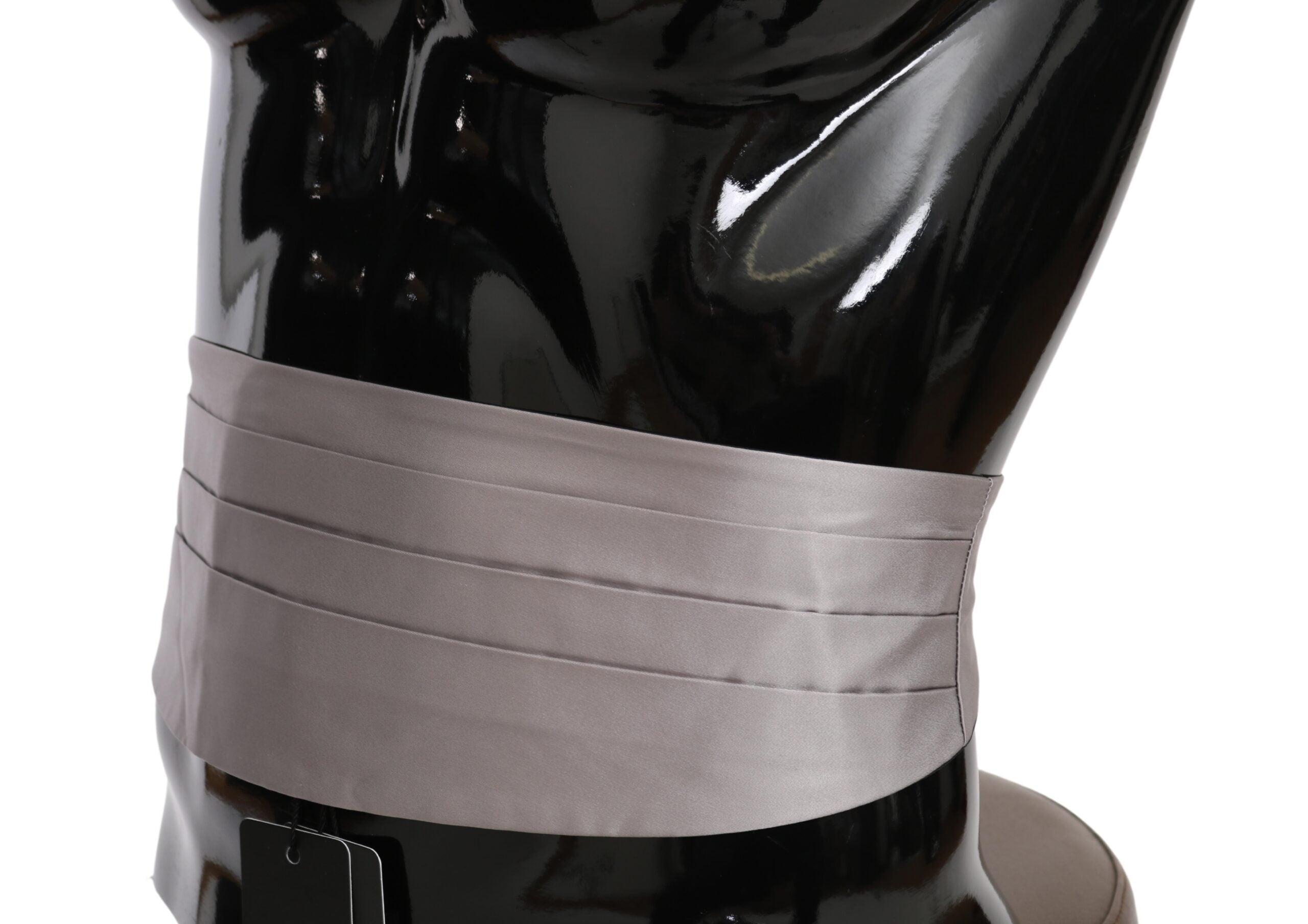 Gray men's silk waist belt or cummerbund by Dolce & Gabbana, featuring smooth fabric and elegant design.