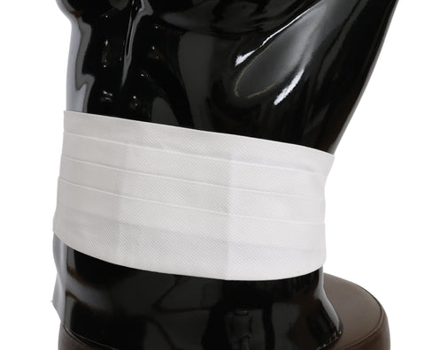 White cotton men's waist belt cummerbund by Dolce & Gabbana, showing the textured fabric and sleek design on a neutral background.