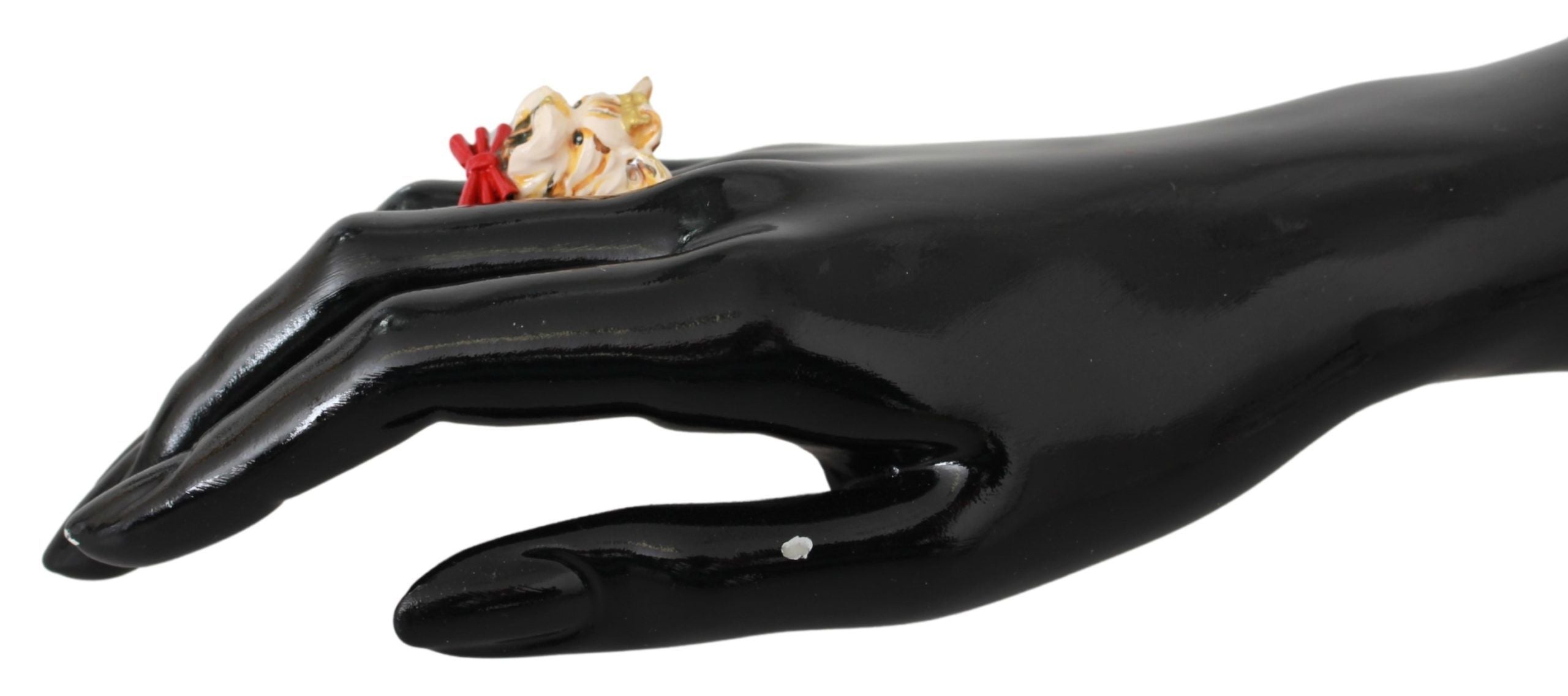 Gold brass resin beige dog pet accessory ring with branded detail from Dolce & Gabbana, featuring a stylish and elegant design.