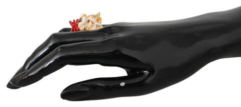 Gold brass resin beige dog pet accessory ring with branded detail from Dolce & Gabbana, featuring a stylish and elegant design.
