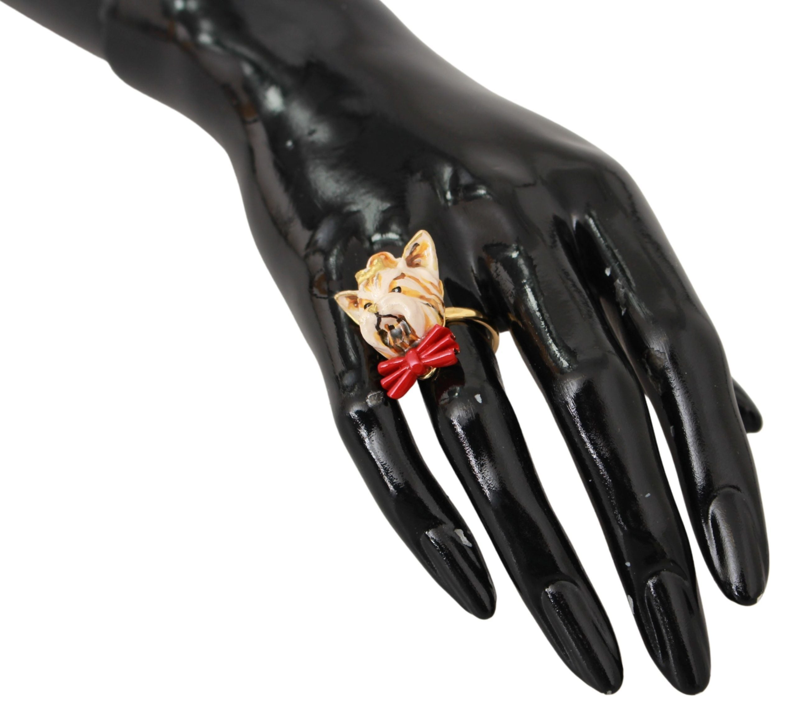 Gold brass resin beige dog pet accessory ring by Dolce & Gabbana featuring a stylish branded design