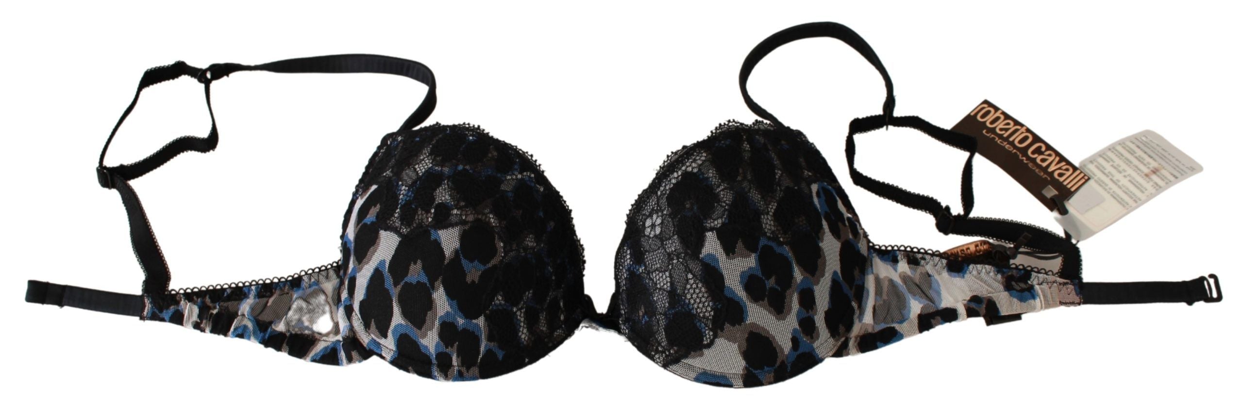 Elegant black lace nylon bra by Roberto Cavalli with intricate lace details and smooth underwire support.