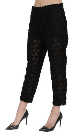 Black lace straight cropped high waist pants by Dolce & Gabbana, showcasing intricate lace fabric and tailored fit.