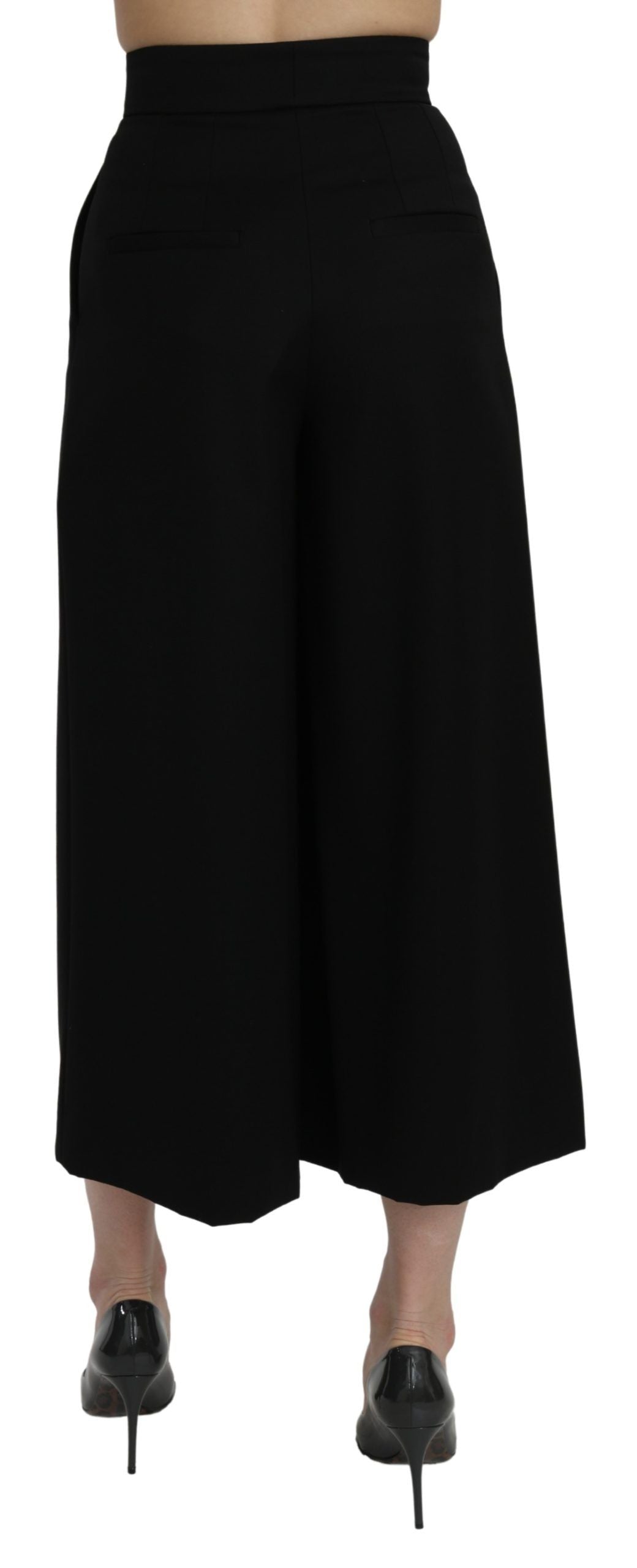 Black high waist wide leg cropped pants by Dolce & Gabbana, showcasing a stylish and modern fit with tailored details.