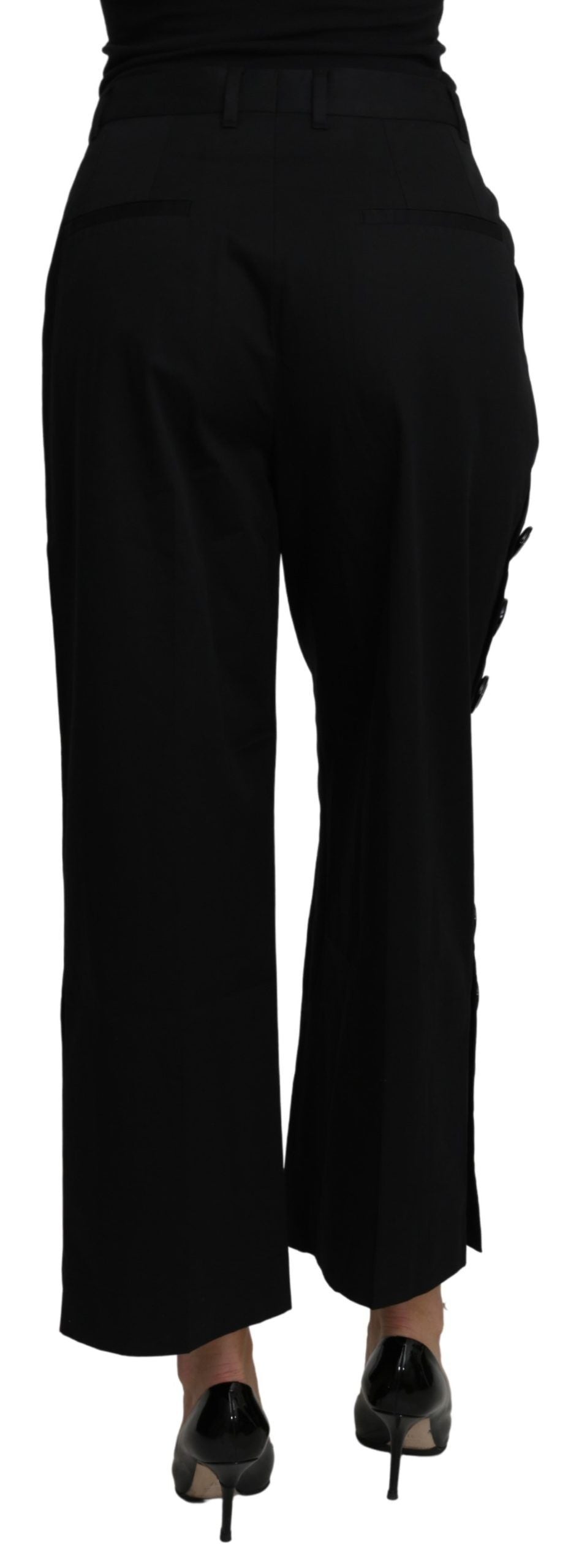 Black high waist cropped cotton stretch pants by Dolce & Gabbana displayed on a model.
