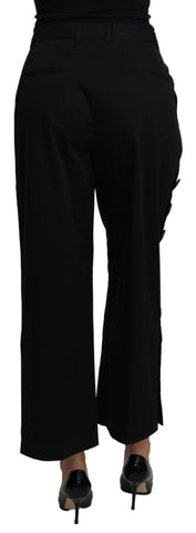 Black high waist cropped cotton stretch pants by Dolce & Gabbana displayed on a model.
