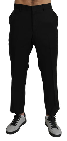 Black cotton wool formal dress pants by Dolce & Gabbana, tailored fit with classic waistband and sleek design.