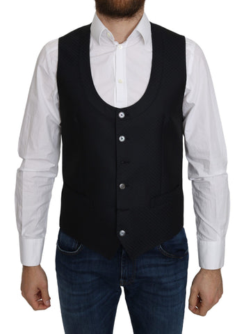 Blue silk vest with a diamond pattern, formal coat style from Dolce & Gabbana, featuring a tailored fit and elegant design.