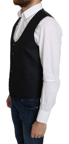 Blue silk formal coat vest with a romb pattern by Dolce & Gabbana, featuring tailored fit and elegant design.