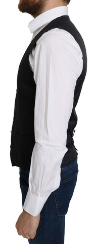 Blue silk formal coat vest with a romb pattern by Dolce & Gabbana, featuring a tailored fit and elegant design.