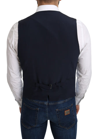 Blue viscose stretch formal coat vest by Dolce & Gabbana, featuring tailored fit and sleek design, shown on a hanger.