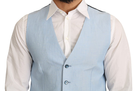 Blue viscose stretch formal coat vest by Dolce & Gabbana, featuring a tailored fit and smooth fabric.