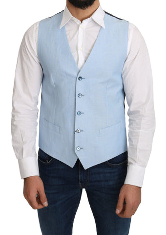Blue viscose stretch formal coat vest by Dolce & Gabbana, featuring tailored fit and sleek design.