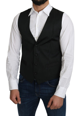 Gray 100% silk formal coat vest by Dolce & Gabbana, featuring a sleek tailored fit and smooth silk fabric.