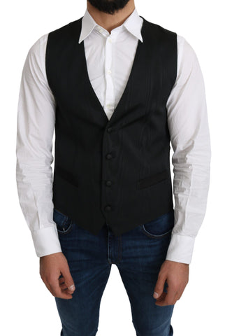 Gray 100% silk formal coat vest by Dolce & Gabbana, showcasing a tailored fit and smooth silk fabric.