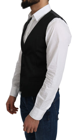 Gray 100% silk formal coat vest by Dolce & Gabbana, featuring a tailored fit and smooth silk fabric.
