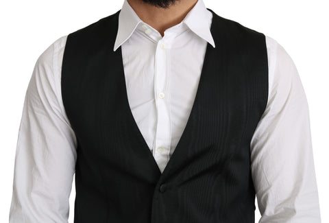 Gray 100% silk formal coat vest by Dolce & Gabbana, shown on a mannequin with tailored fit and smooth silk fabric.
