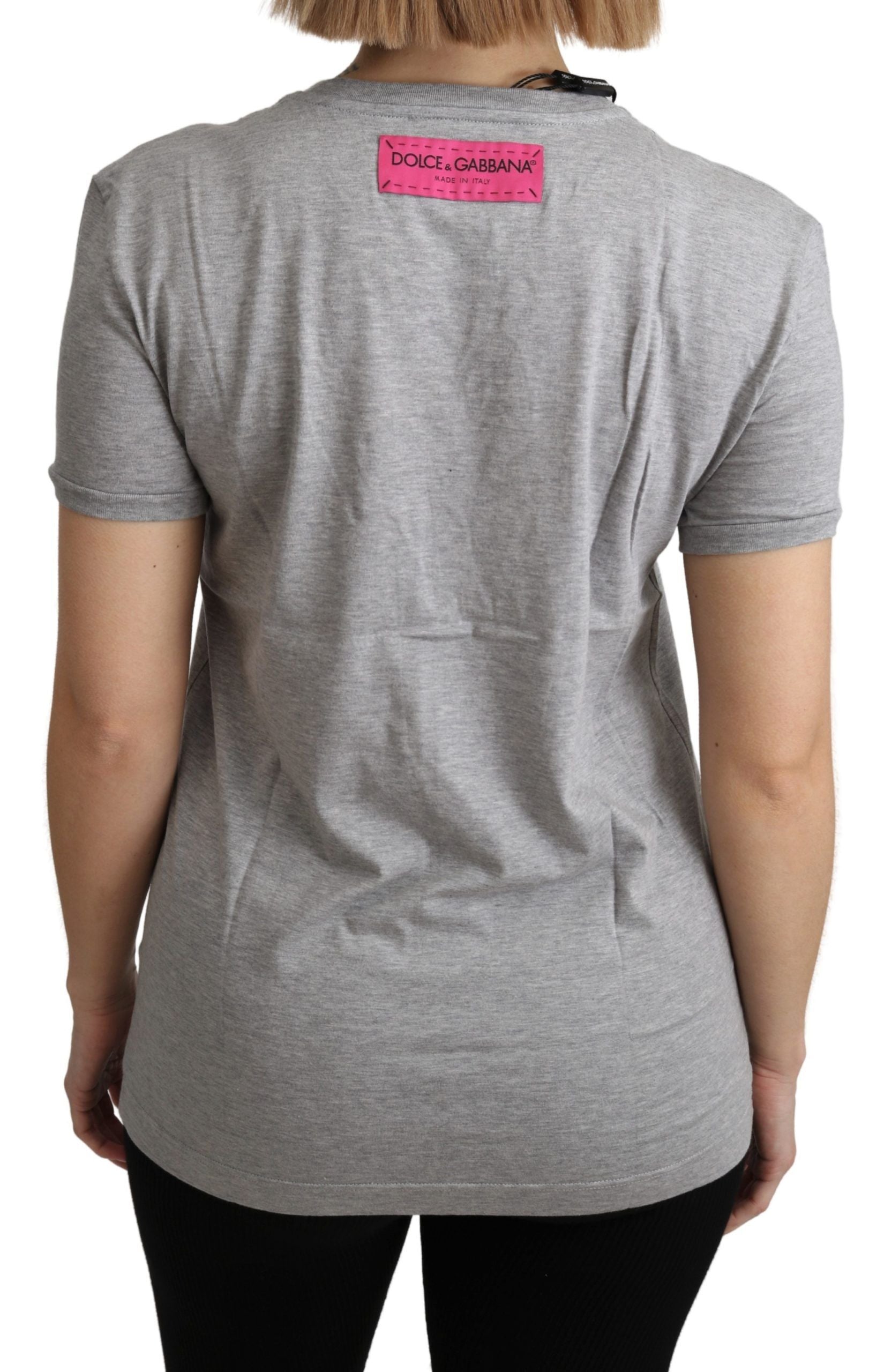 Gray cotton Amore e Bellezza T-shirt by Dolce & Gabbana, front view showing the soft fabric and stylish design.