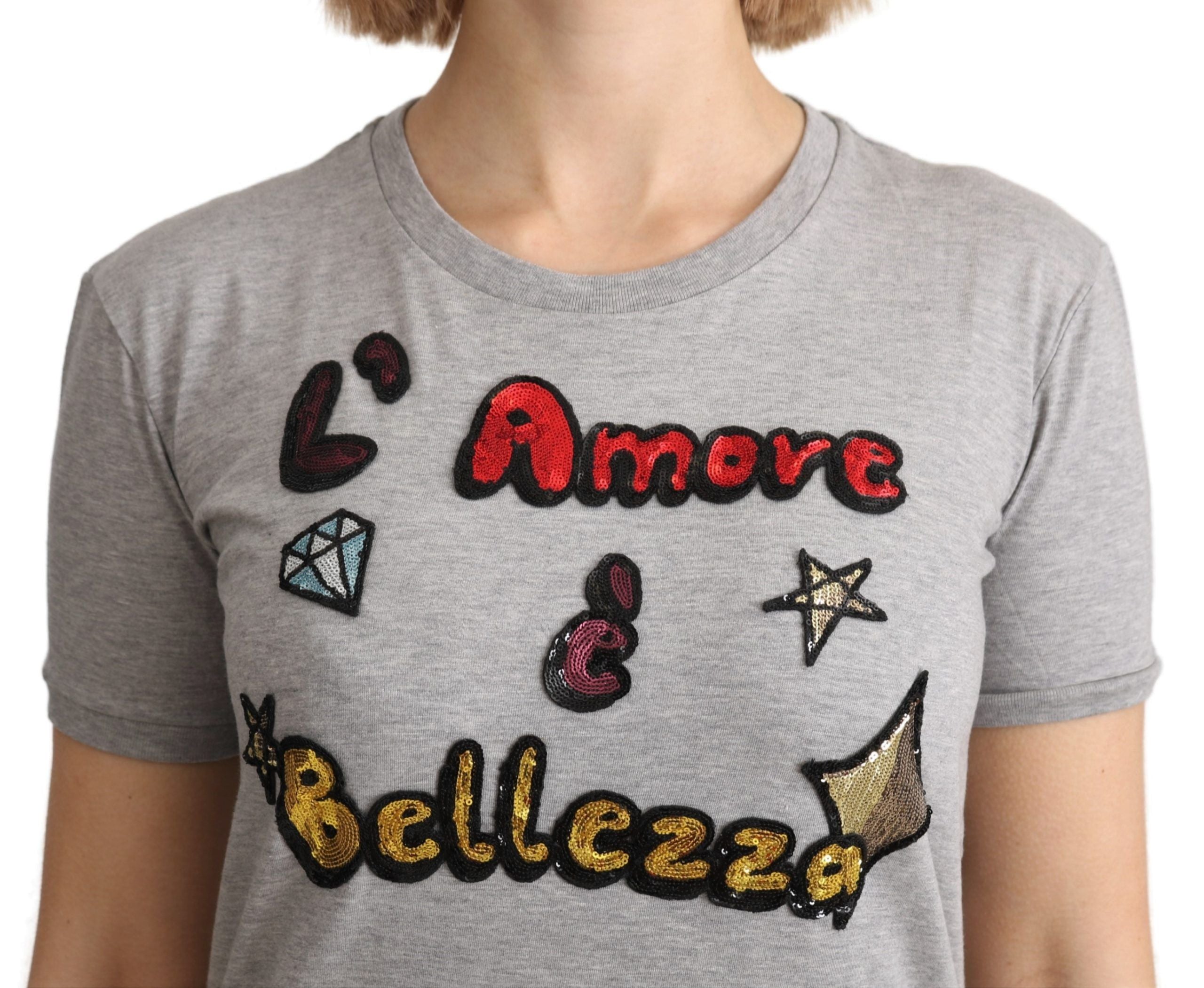 Gray cotton Amore e Bellezza T-shirt by Dolce & Gabbana, featuring a casual fit and subtle brand logo on the front.
