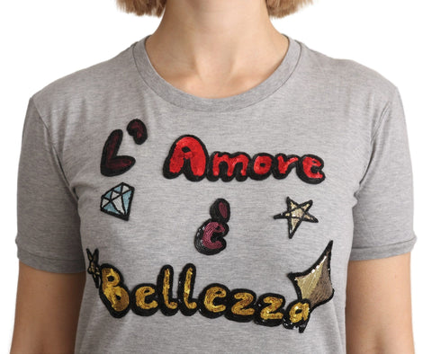 Gray cotton Amore e Bellezza T-shirt by Dolce & Gabbana, featuring a casual fit and subtle brand logo on the front.