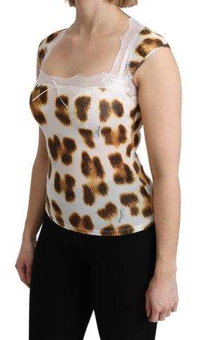 White and brown Roberto Cavalli camisole underwear blouse with delicate fabric and stylish design.