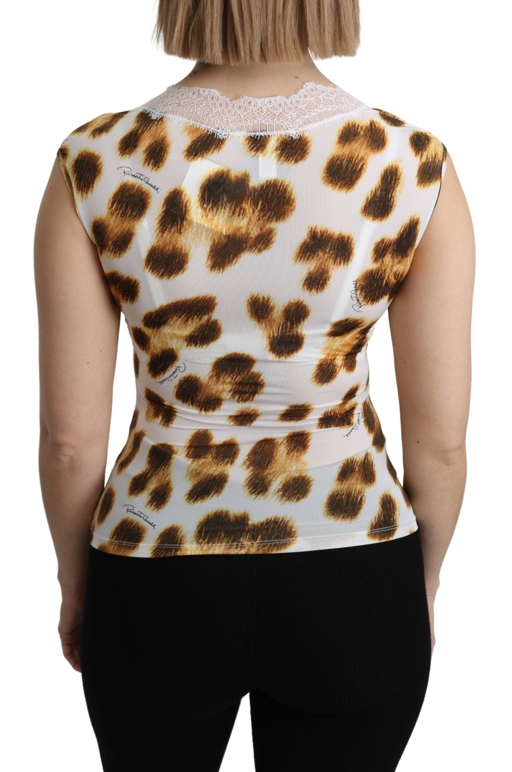White and brown camisole underwear blouse by Roberto Cavalli, featuring delicate fabric and stylish design.