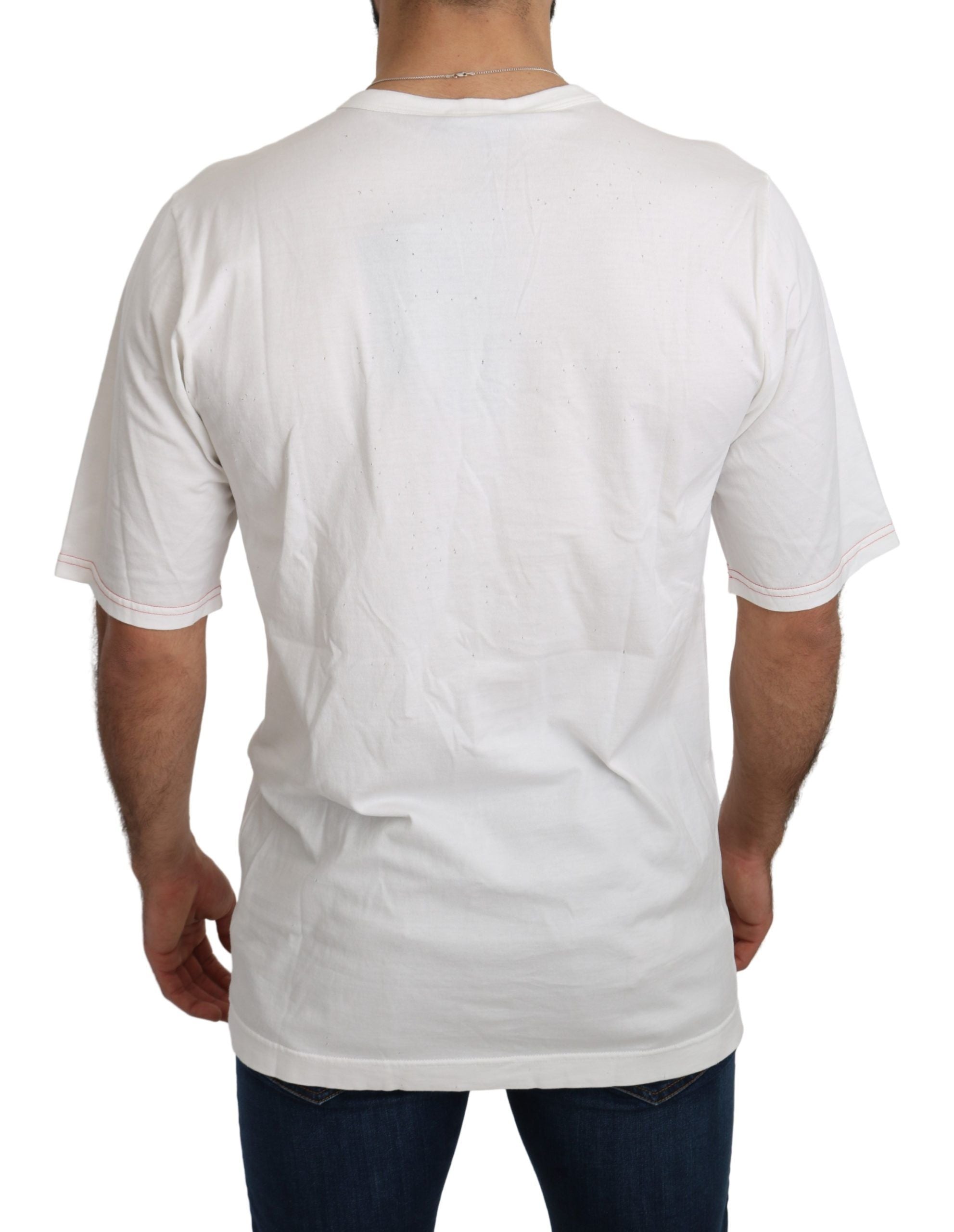White leopard print Dolce & Gabbana Royal Top T-shirt with short sleeves and crew neckline.