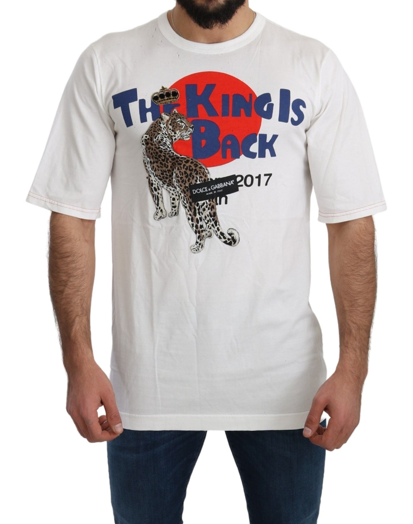 White leopard print Dolce & Gabbana Royal Top T-shirt featuring a stylish design and casual fit.