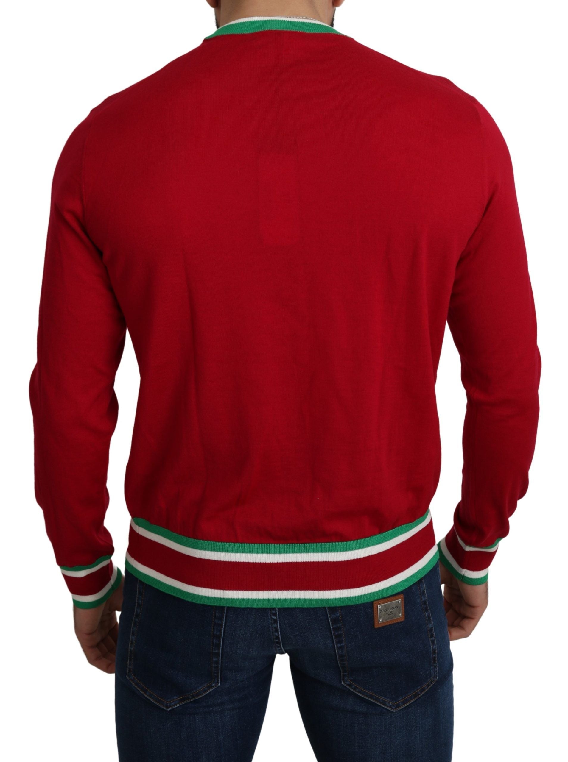 Red wool and silk sweater featuring a pig motif from Dolce & Gabbana's Pig of the Year collection.