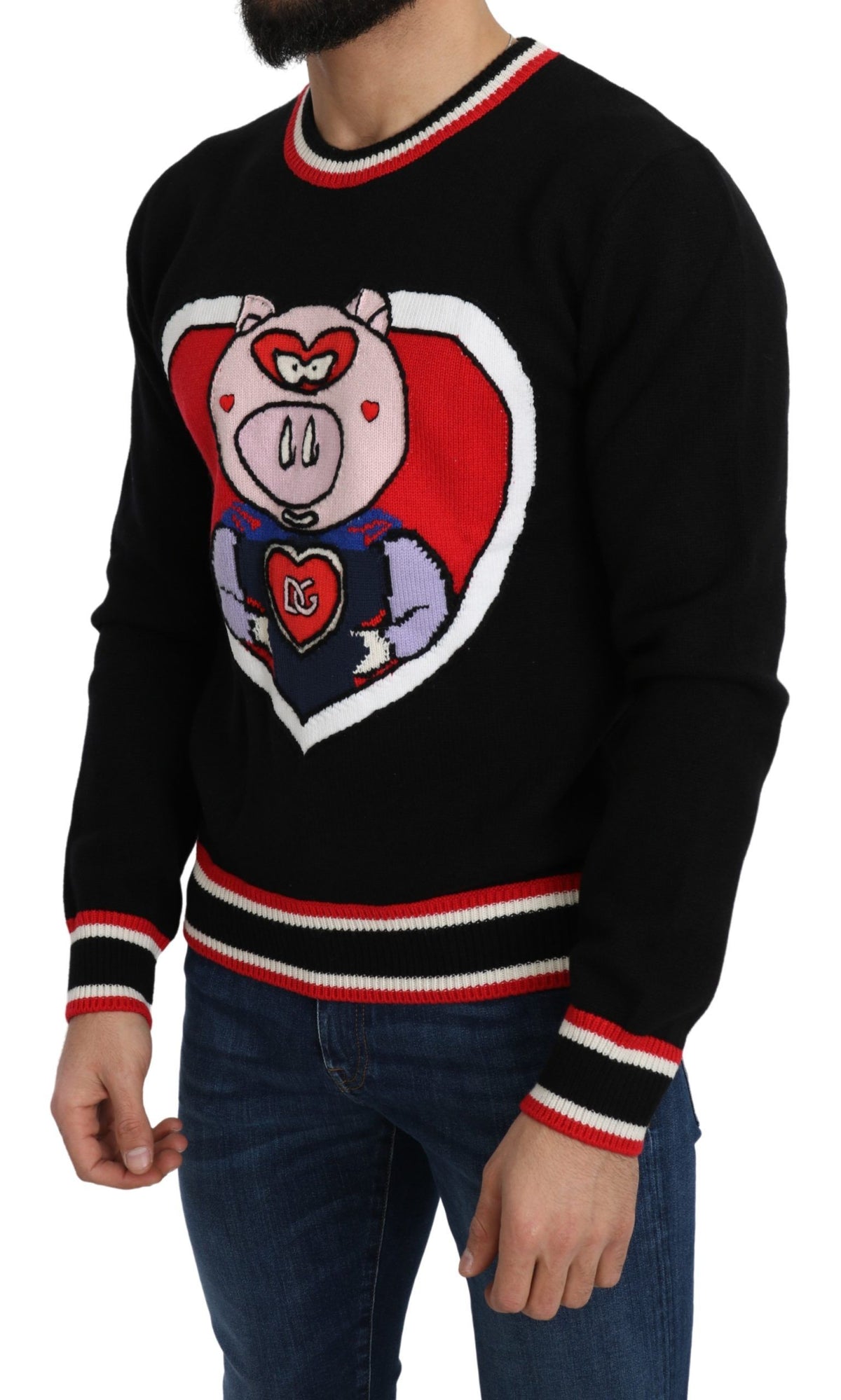 Black Dolce & Gabbana cashmere pig of the year pullover sweater, featuring a soft knit fabric and detailed pig motif.