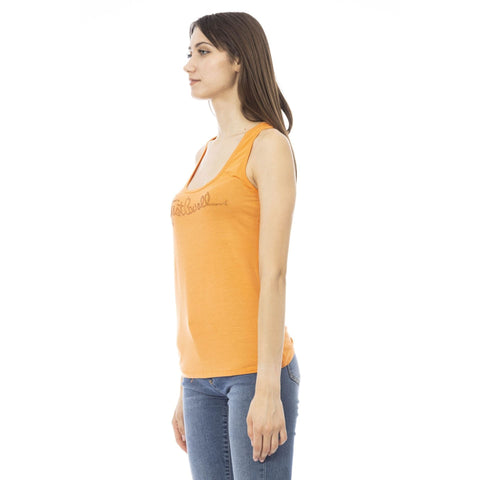 Bright orange Just Cavalli beachwear swimsuit with bold print, designed for stylish beach or poolside wear.