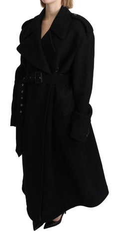 Dolce & Gabbana virgin wool black blazer trench coat with classic tailored fit and stylish lapel collar.